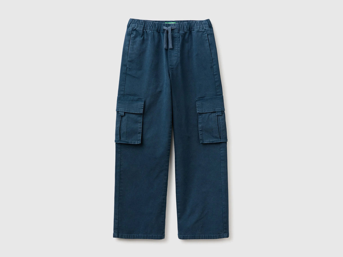 Benetton Dark Blue Boys Drawstring Cargo Pants SKU: 44KYCF05Z_97T Image 01