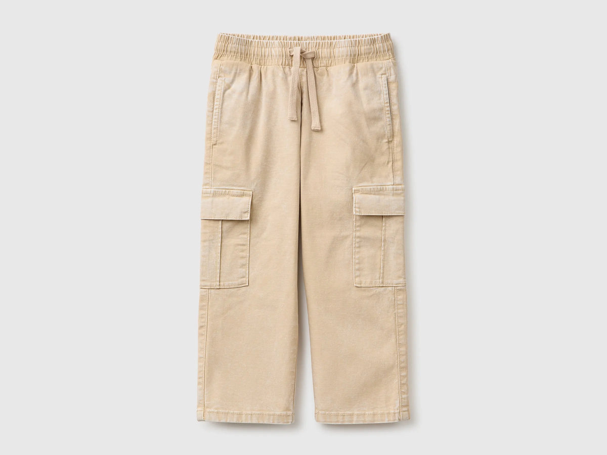 Benetton Beige Boys Drawstring Cargo Pants SKU: 44KYGF038_74Z Image 01