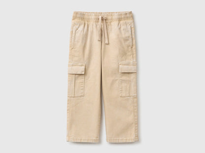 Benetton Beige Boys Drawstring Cargo Pants SKU: 44KYGF038_74Z Image 01
