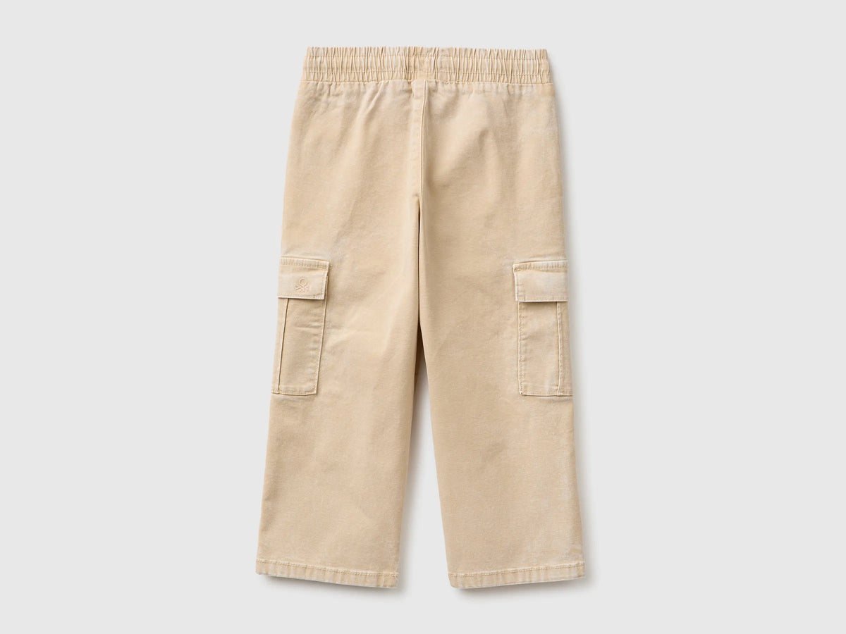 Benetton Beige Boys Drawstring Cargo Pants SKU: 44KYGF038_74Z Image 02