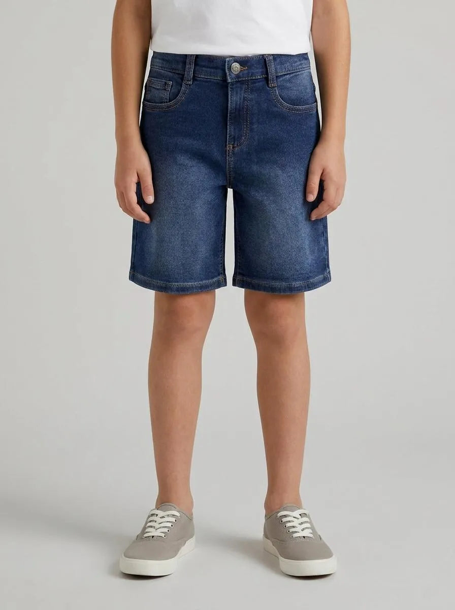 Benetton Dark Blue Boys Straight Bermuda Shorts in Stretch Denim SKU: 44LGC9048_901 Image 00