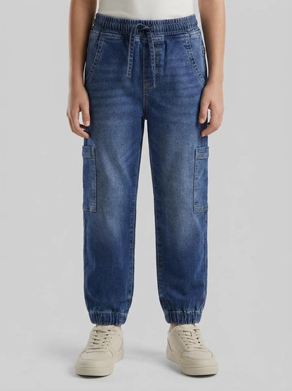 Benetton Blue Boys Denim Joggers with Maxi Pockets SKU: 44LGCF05L_901 Image 00