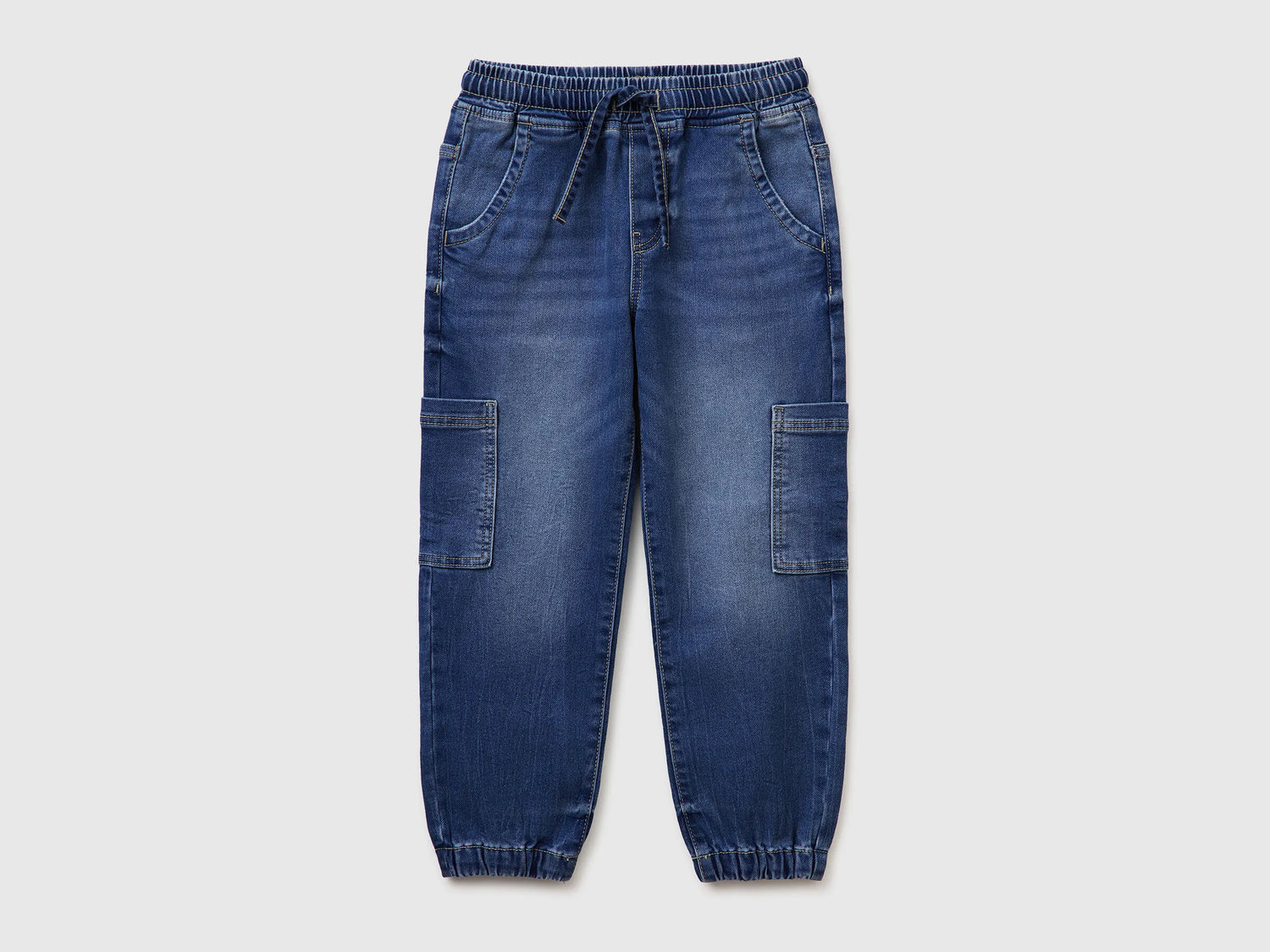 Benetton Blue Boys Denim Joggers with Maxi Pockets SKU: 44LGCF05L_901 Image 01