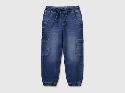 Benetton Blue Boys Denim Joggers with Maxi Pockets SKU: 44LGCF05L_901 Image 01