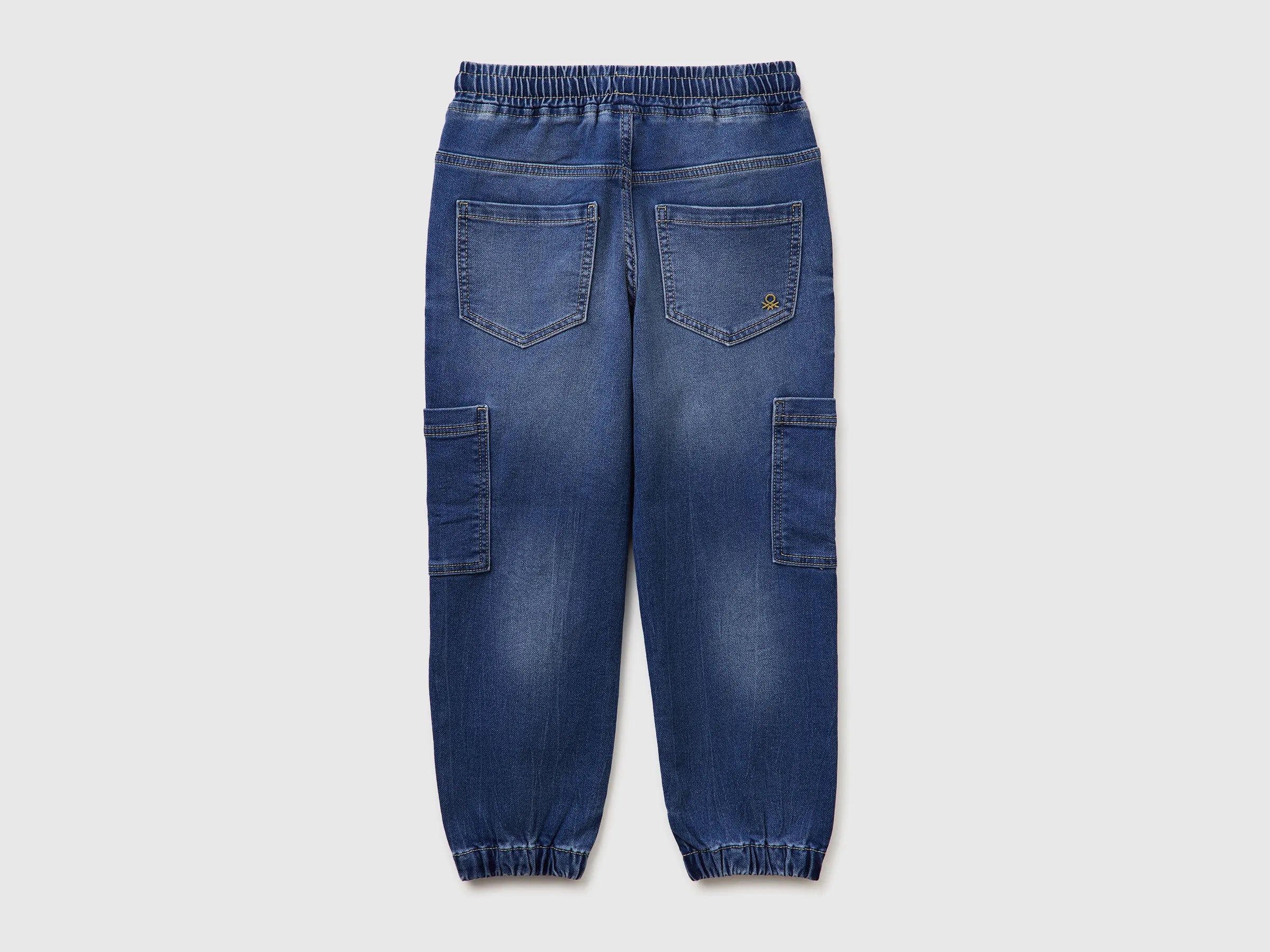 Benetton Blue Boys Denim Joggers with Maxi Pockets SKU: 44LGCF05L_901 Image 02