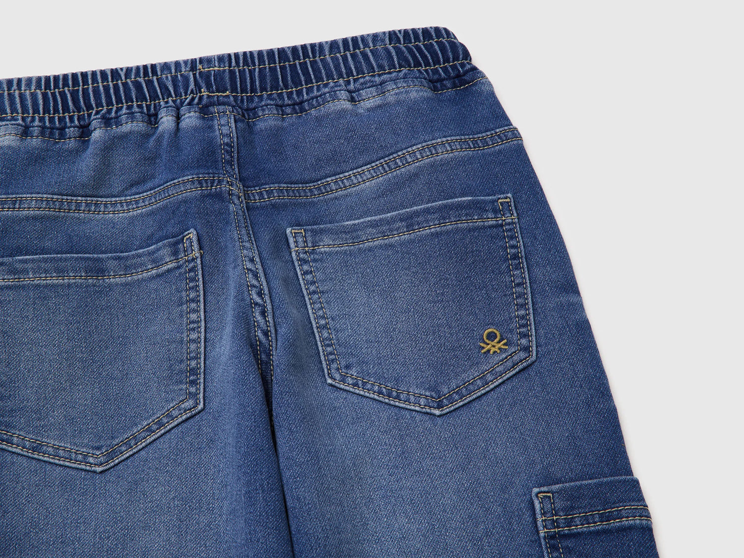 Benetton Blue Boys Denim Joggers with Maxi Pockets SKU: 44LGCF05L_901 Image 03