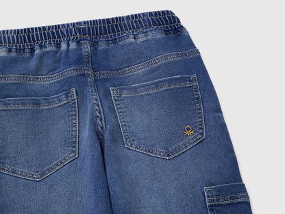 Benetton Blue Boys Denim Joggers with Maxi Pockets SKU: 44LGCF05L_901 Image 03