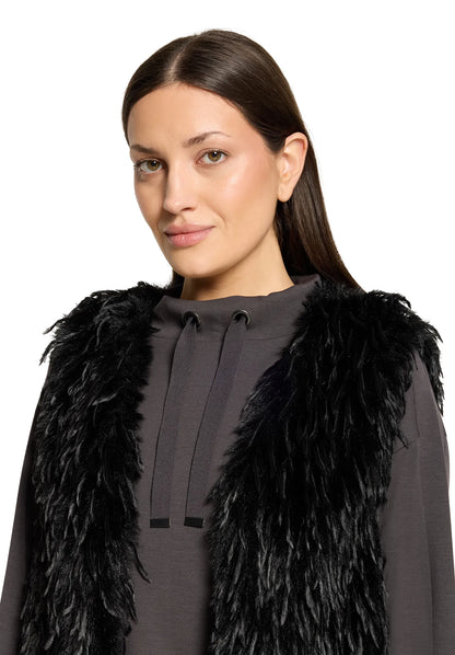 Betty Barclay Black Women Faux Fur Vest with Fringe SKU: 4533-3036_9045 Image 01