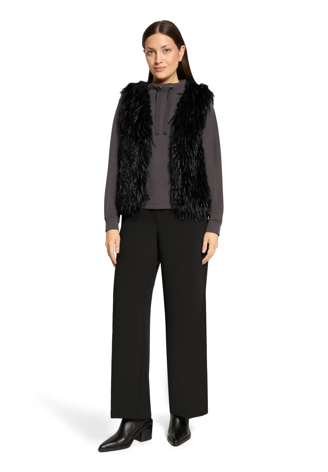 Betty Barclay Black Women Faux Fur Vest with Fringe SKU: 4533-3036_9045 Image 02