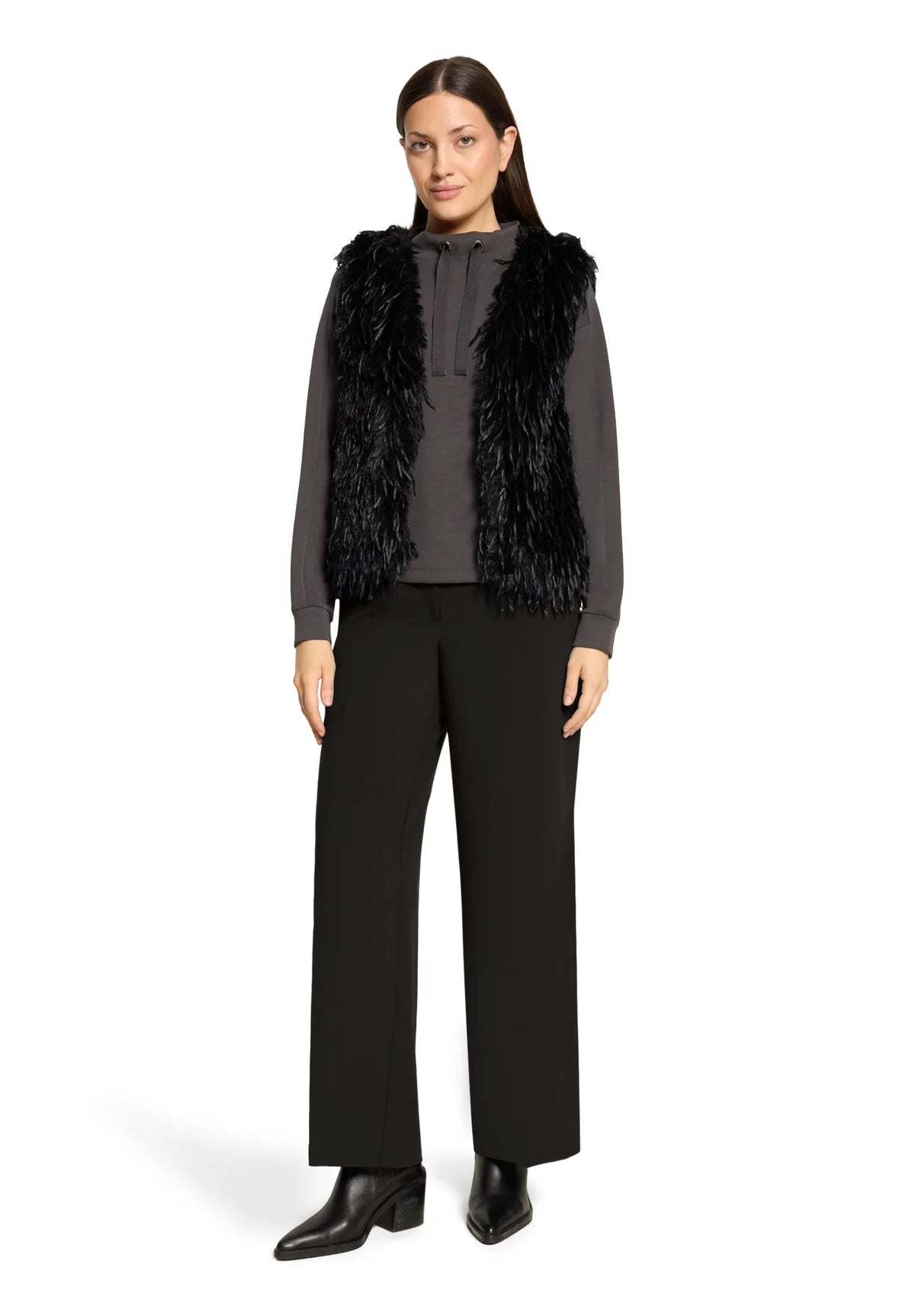 Betty Barclay Black Women Faux Fur Vest with Fringe SKU: 4533-3036_9045 Image 02