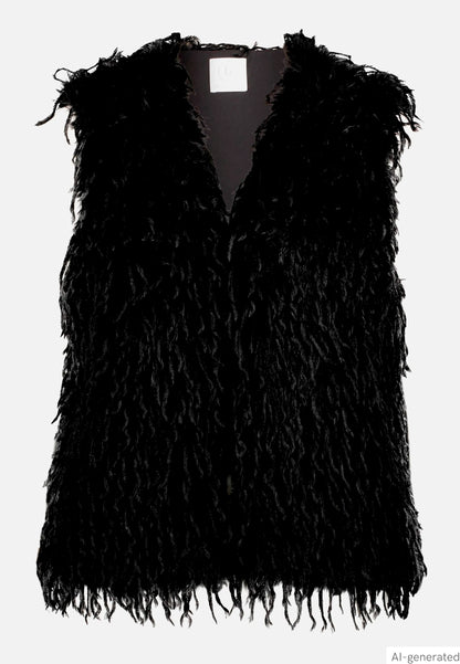 Betty Barclay Black Women Faux Fur Vest with Fringe SKU: 4533-3036_9045 Image 04