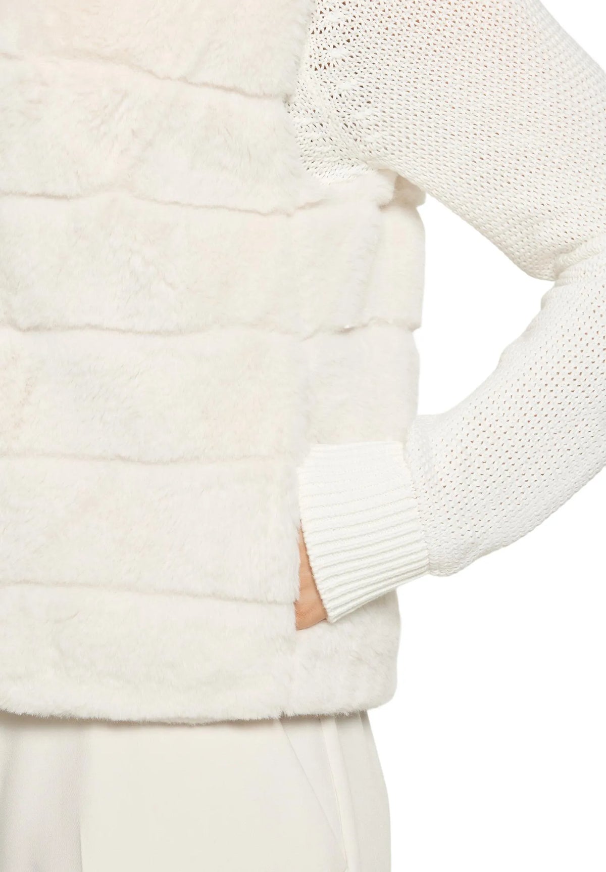 Betty Barclay White Sand Women Faux Fur Vest with Stand-Up Collar SKU: 4540-3043_1032 Image 03