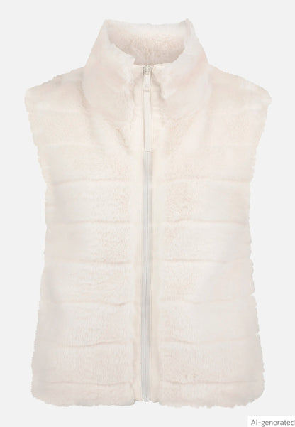 Betty Barclay White Sand Women Faux Fur Vest with Stand-Up Collar SKU: 4540-3043_1032 Image 04