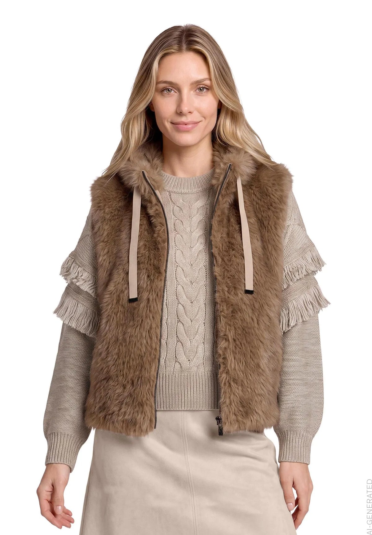 Betty Barclay Taupe Melange Women Faux Fur Body Warmer SKU: 4565-3296_7714 Image 01
