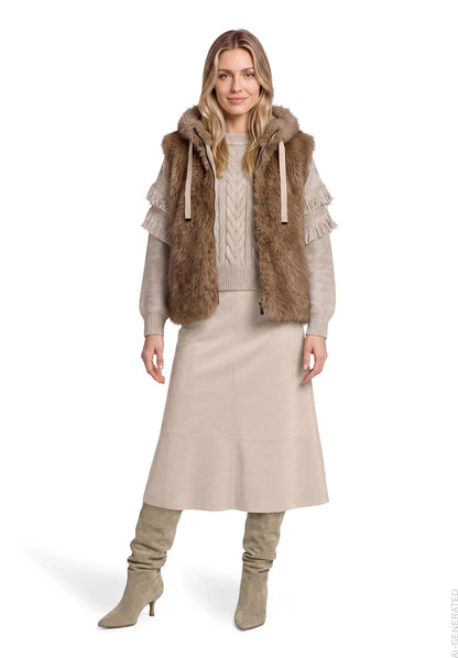 Betty Barclay Taupe Melange Women Faux Fur Body Warmer SKU: 4565-3296_7714 Image 02