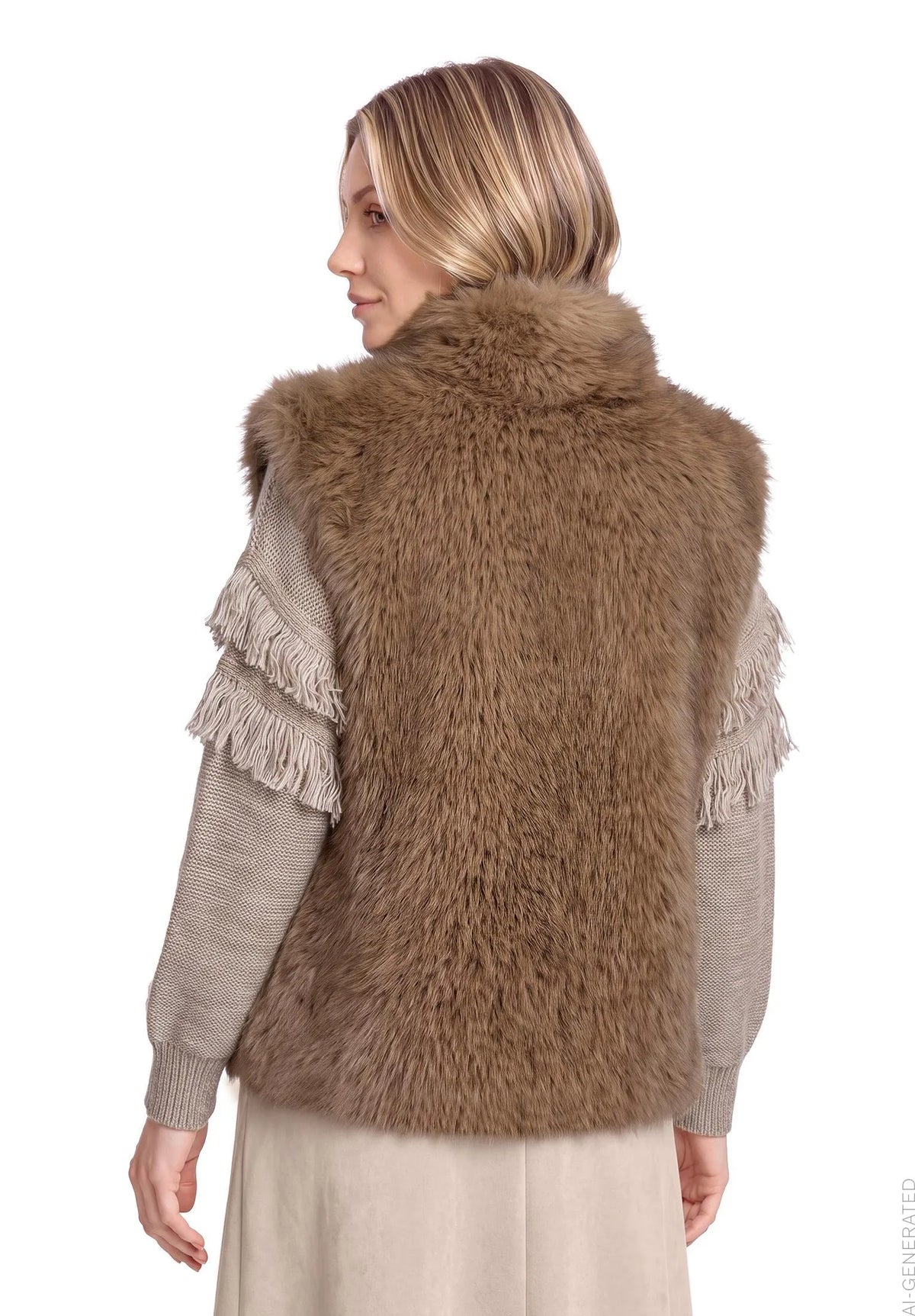 Betty Barclay Taupe Melange Women Faux Fur Body Warmer SKU: 4565-3296_7714 Image 03