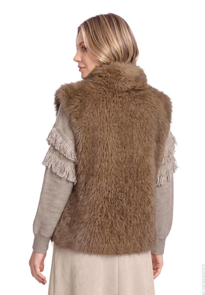 Betty Barclay Taupe Melange Women Faux Fur Body Warmer SKU: 4565-3296_7714 Image 03