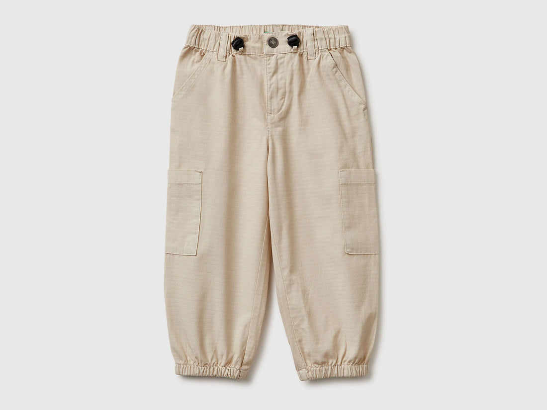 Benetton Beige Boys Parachute Cargo Pants SKU: 456SGF01R_152 Image 01