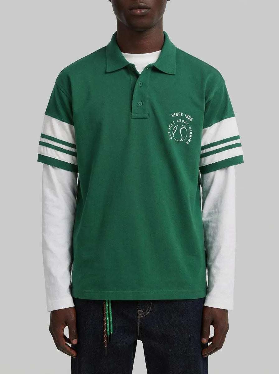 Springfield Green Men PiquŽ Block Contrast Sleeve Regular Fit Polo Shirt SKU: 4583282_25 Image 00