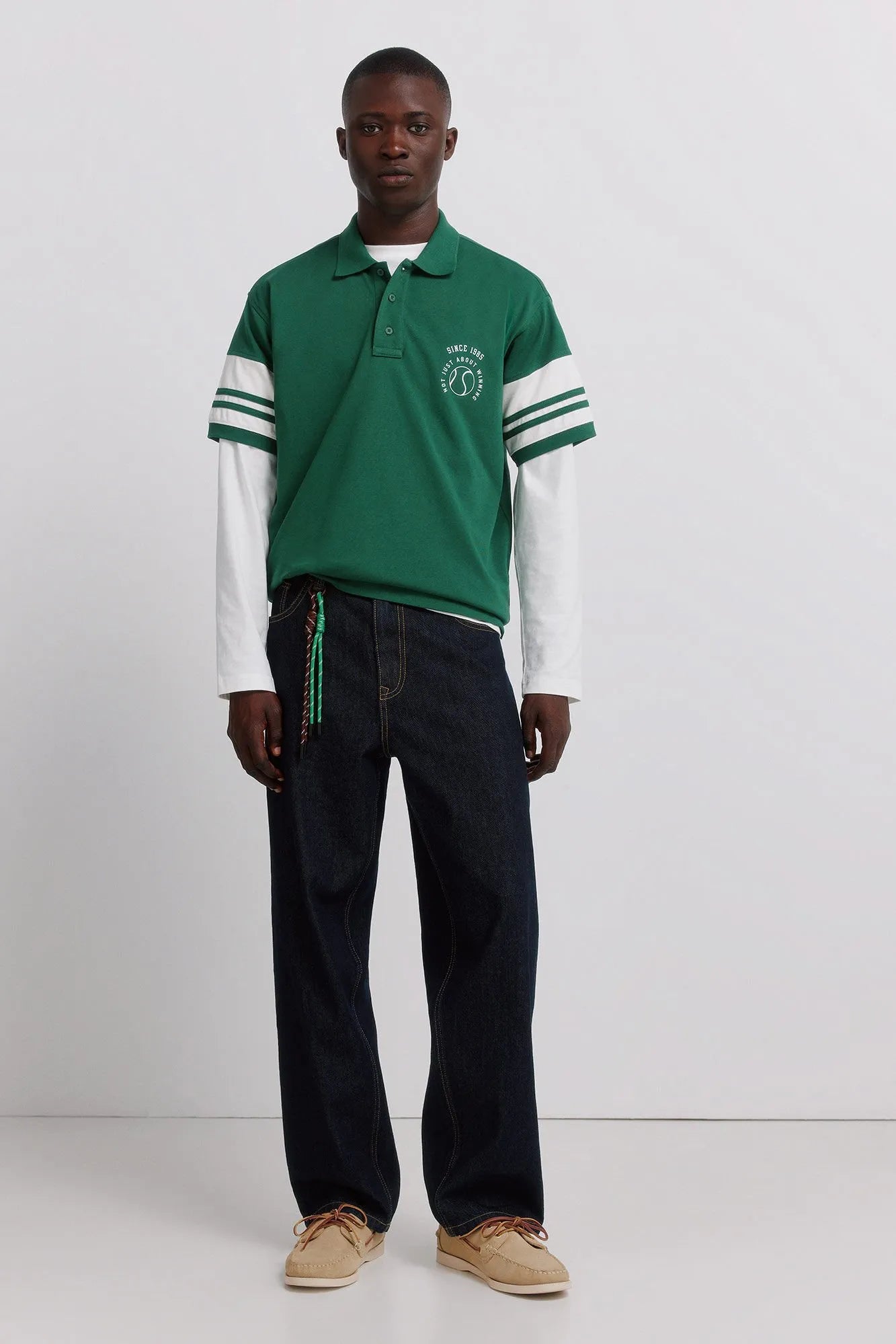 Springfield Green Men PiquŽ Block Contrast Sleeve Regular Fit Polo Shirt SKU: 4583282_25 Image 03