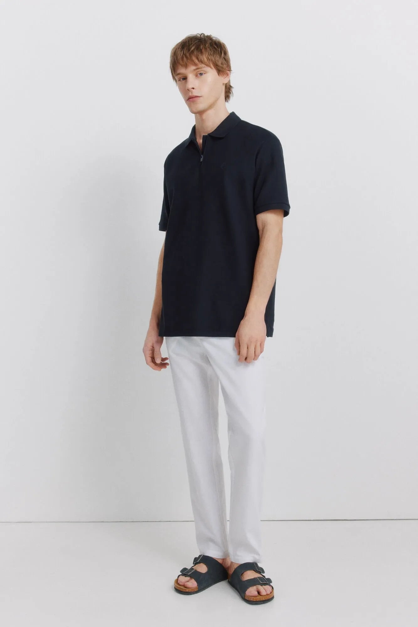 Springfield Blue Men PiquŽ Zip Regular Fit Polo Shirt SKU: 4583288_10 Image 05