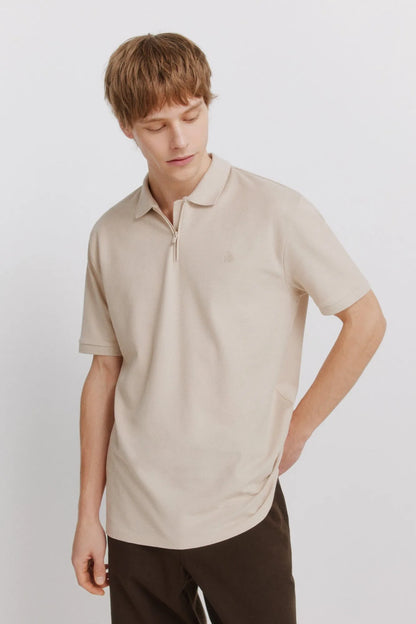 Springfield Beige Men PiquŽ Zip Regular Fit Polo Shirt SKU: 4583288_38 Image 01