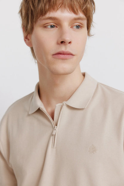 Springfield Beige Men PiquŽ Zip Regular Fit Polo Shirt SKU: 4583288_38 Image 03