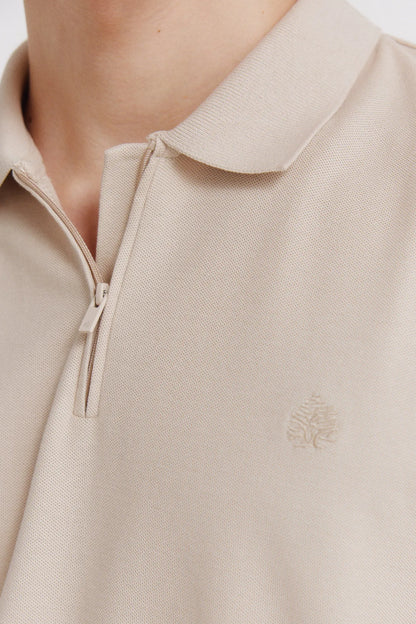 Springfield Beige Men PiquŽ Zip Regular Fit Polo Shirt SKU: 4583288_38 Image 04