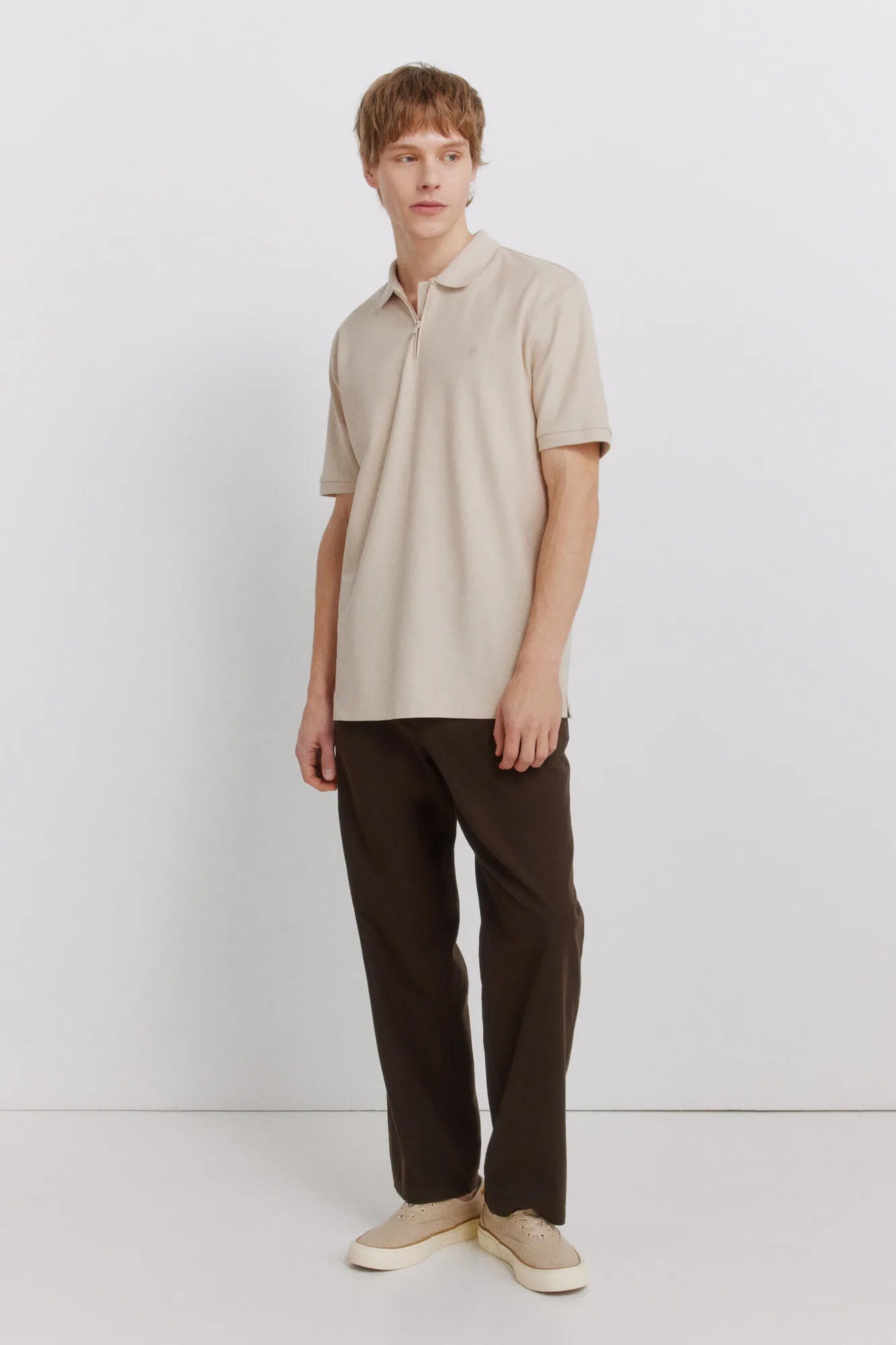 Springfield Beige Men PiquŽ Zip Regular Fit Polo Shirt SKU: 4583288_38 Image 06
