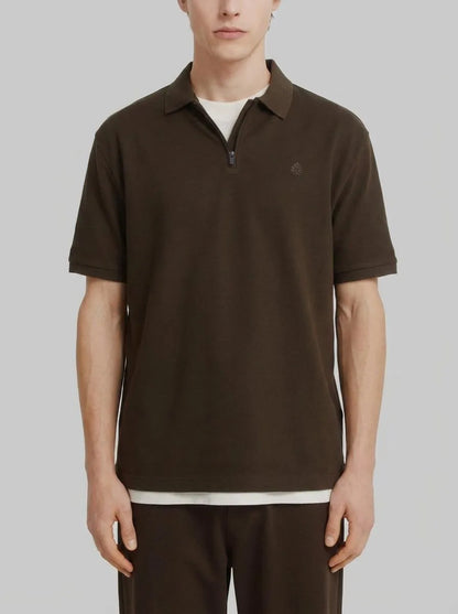 Springfield Brown Men PiquŽ Zip Regular Fit Polo Shirt SKU: 4583288_39 Image 00