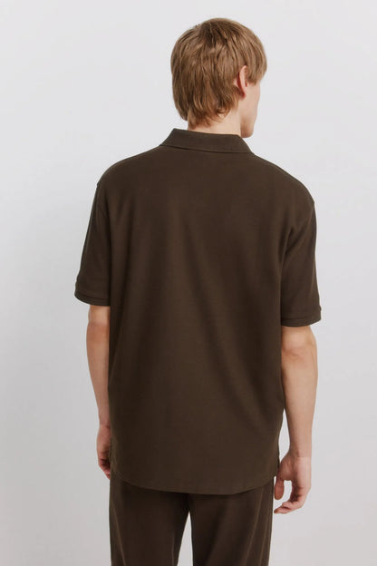 Springfield Brown Men PiquŽ Zip Regular Fit Polo Shirt SKU: 4583288_39 Image 04