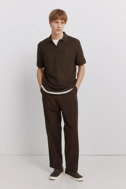 Springfield Brown Men PiquŽ Zip Regular Fit Polo Shirt SKU: 4583288_39 Image 06