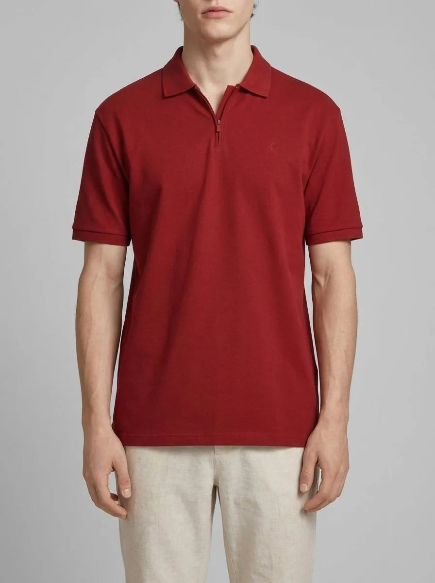 Springfield Orange Men PiquŽ Zip Regular Fit Polo Shirt SKU: 4583288_65 Image 00