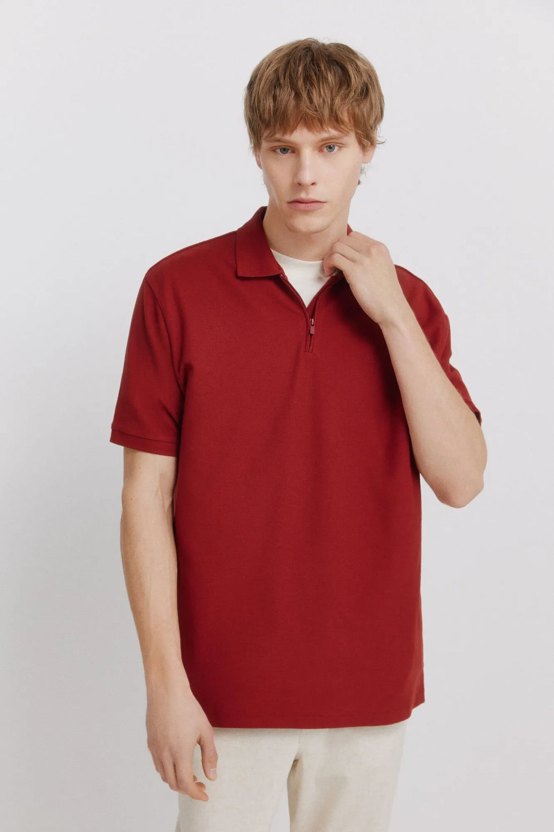 Springfield Orange Men PiquŽ Zip Regular Fit Polo Shirt SKU: 4583288_65 Image 01