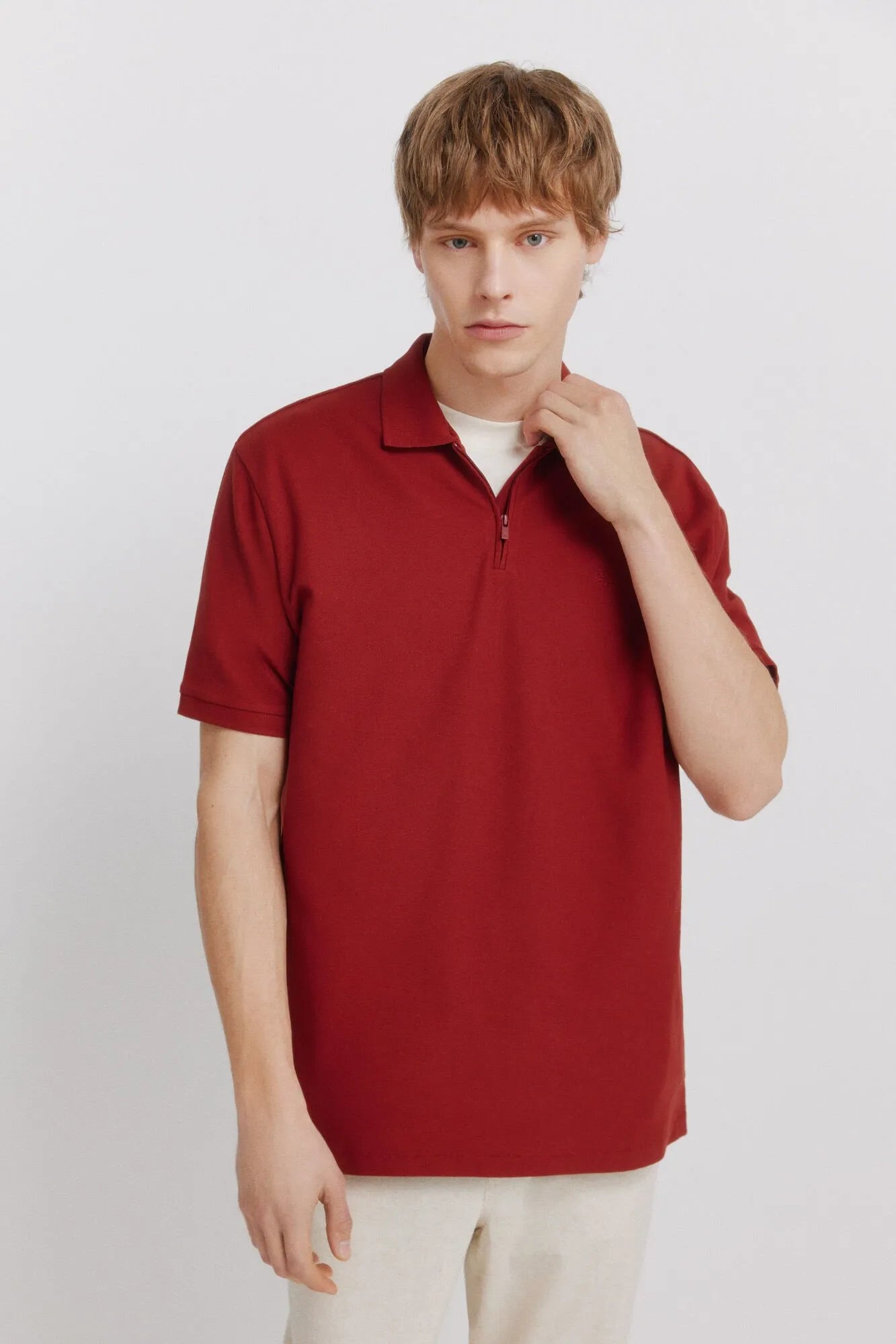 Springfield Orange Men PiquŽ Zip Regular Fit Polo Shirt SKU: 4583288_65 Image 01