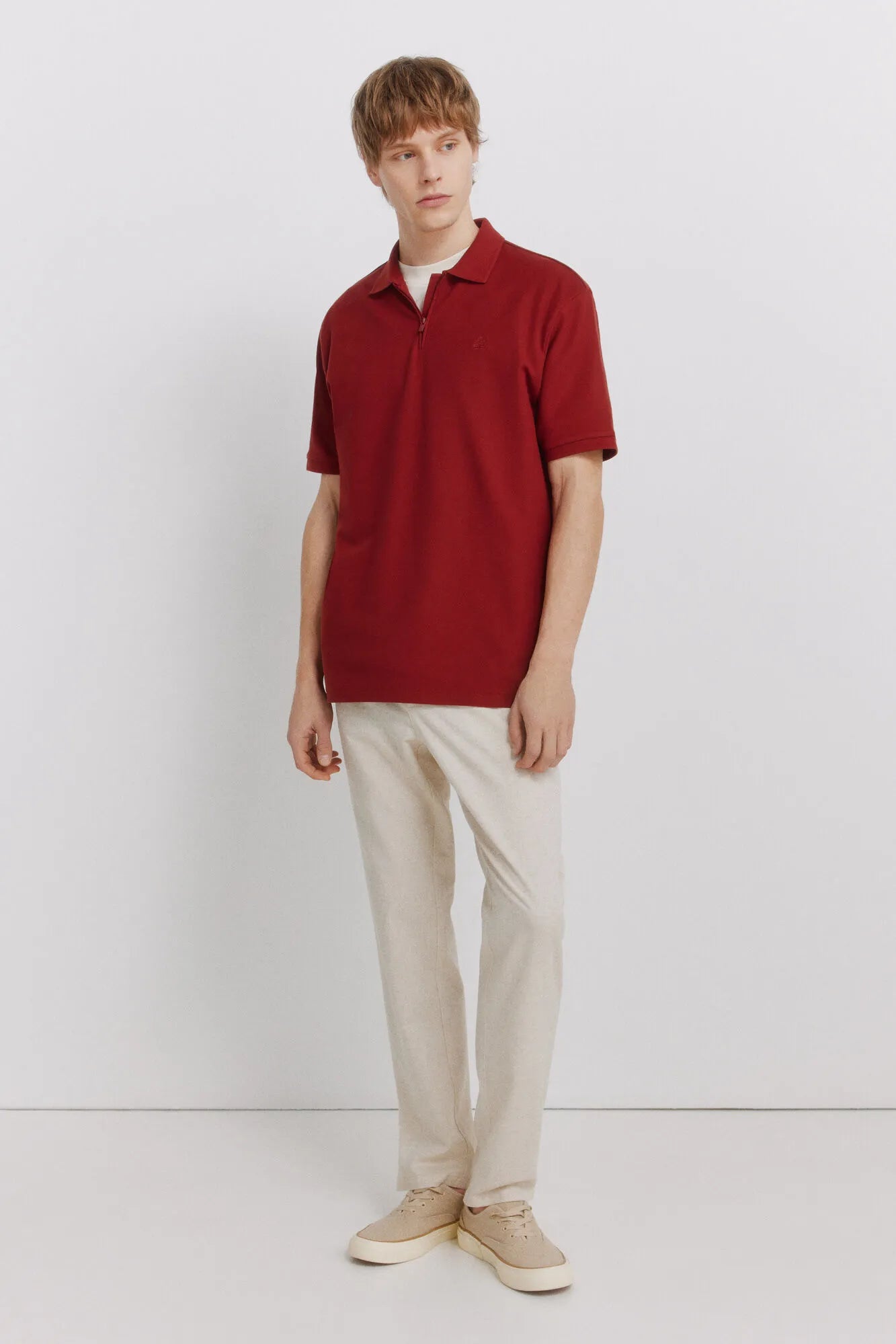 Springfield Orange Men PiquŽ Zip Regular Fit Polo Shirt SKU: 4583288_65 Image 02