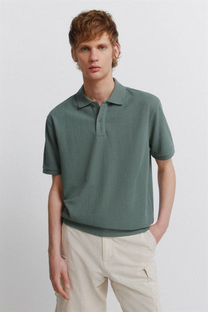 Springfield Green Men Striped Regular Fit Polo Shirt SKU: 4583291_23 Image 01