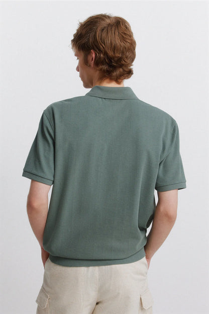 Springfield Green Men Striped Regular Fit Polo Shirt SKU: 4583291_23 Image 04