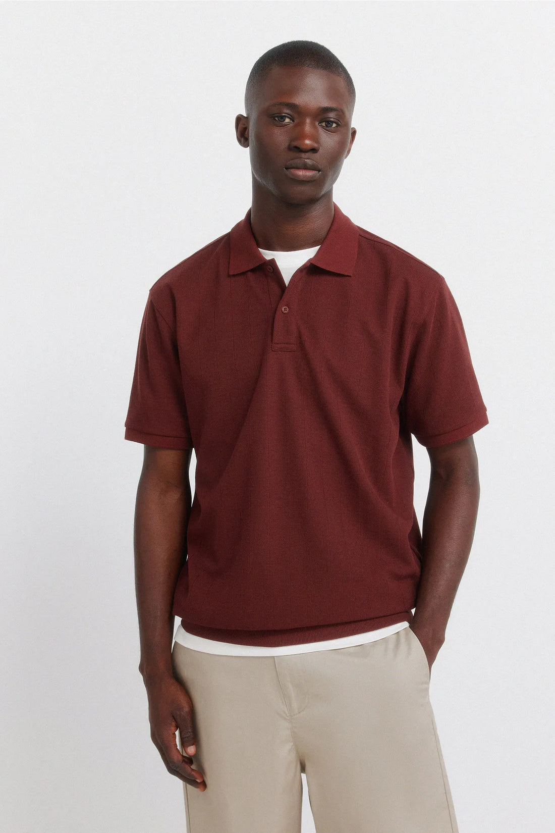 Springfield Red Men Striped Regular Fit Polo Shirt SKU: 4583291_66 Image 01