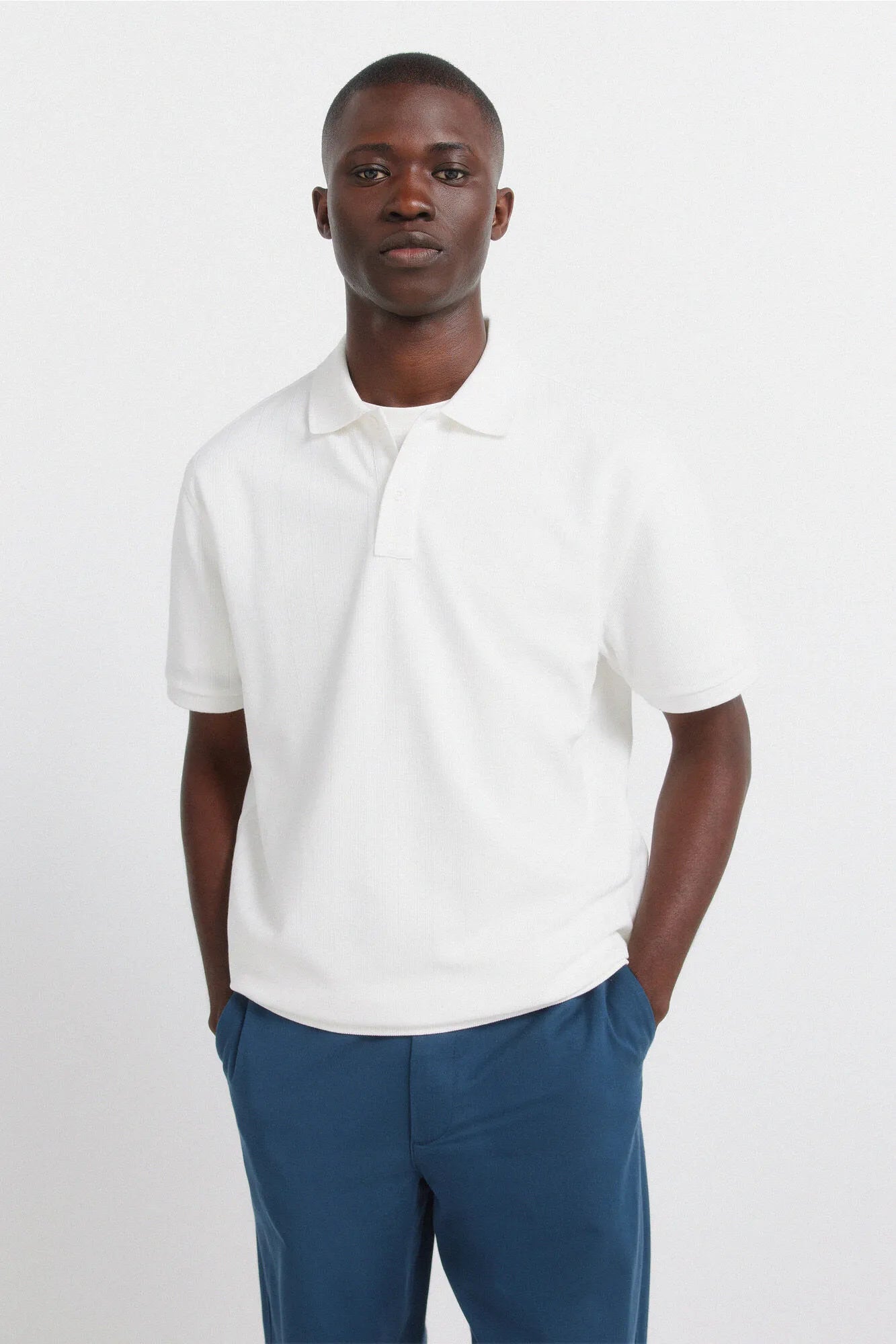 Springfield White Men Striped Regular Fit Polo Shirt SKU: 4583291_96 Image 01