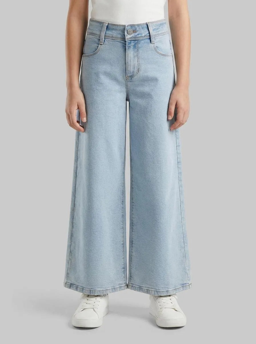 Benetton Light Blue Girls Cotton Blend Jeans SKU: 45ONCE03R_902 Image 00