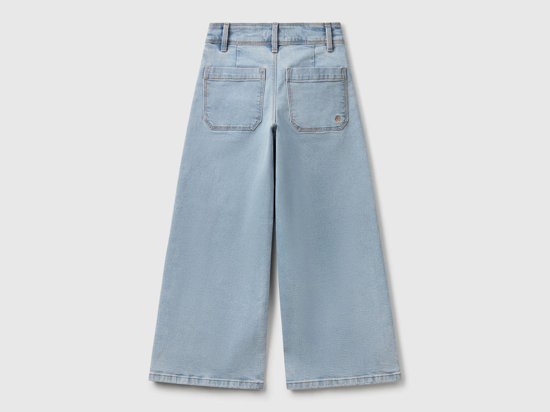 Benetton Light Blue Girls Cotton Blend Jeans SKU: 45ONCE03R_902 Image 02