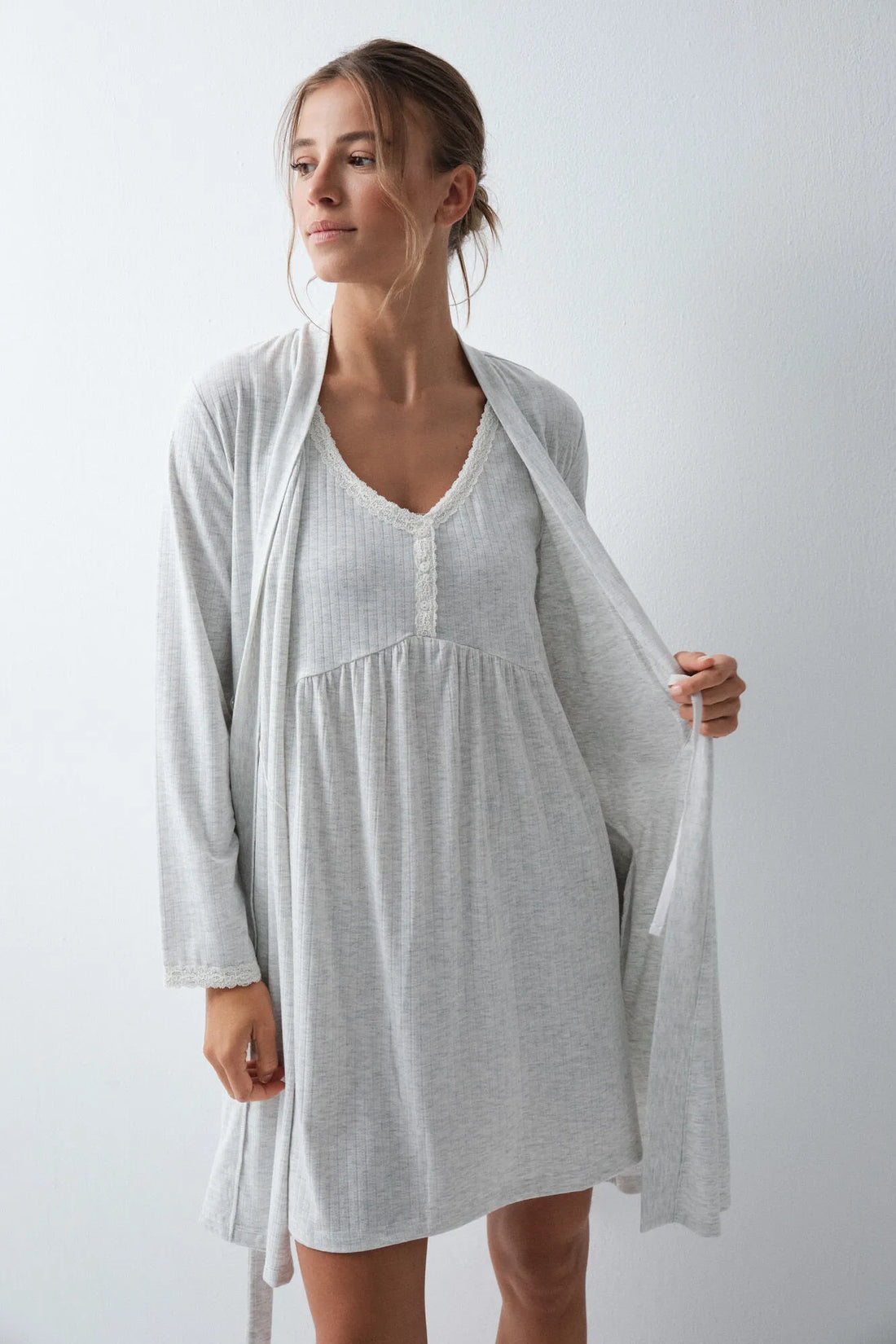 Women Secret Light Grey/Silver Women Grey Long Robe with Belt SKU: 4684176_48 Image 02