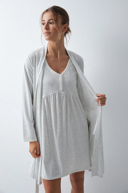 Women Secret Light Grey/Silver Women Grey Long Robe with Belt SKU: 4684176_48 Image 02