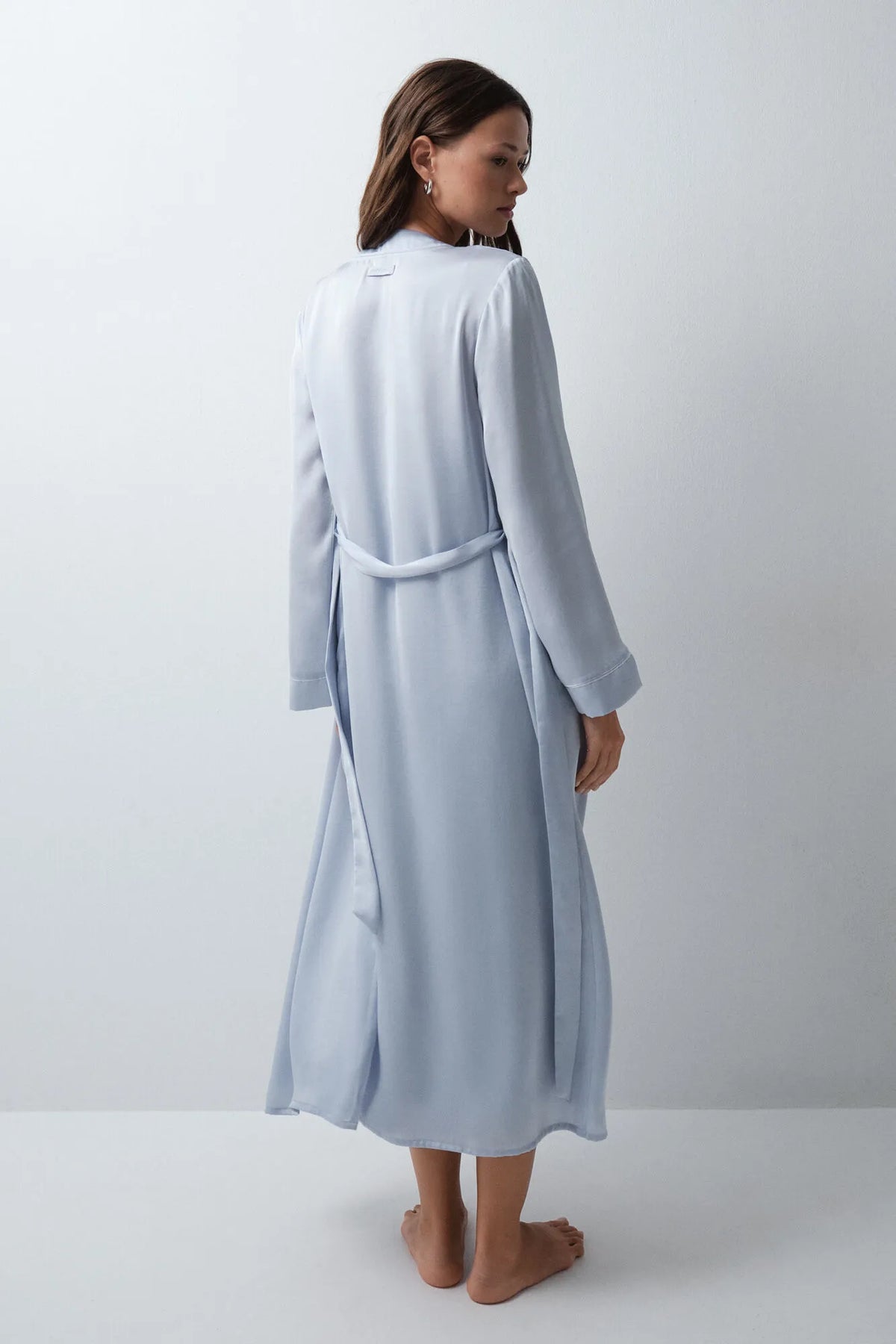 Women Secret Medium Blue Women Blue Satin-Finish Long Robe with Belt SKU: 4684177_14 Image 04