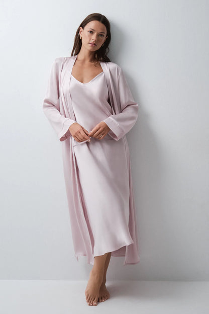 Women Secret Pink Women Pink Satin-Finish Long Robe with Belt SKU: 4684186_72 Image 01