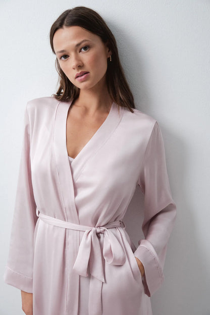 Women Secret Pink Women Pink Satin-Finish Long Robe with Belt SKU: 4684186_72 Image 04