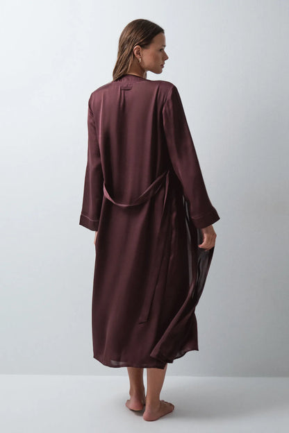 Women Secret Wine Women Burgundy Satin-Finish Long Robe with Belt SKU: 4684187_68 Image 02