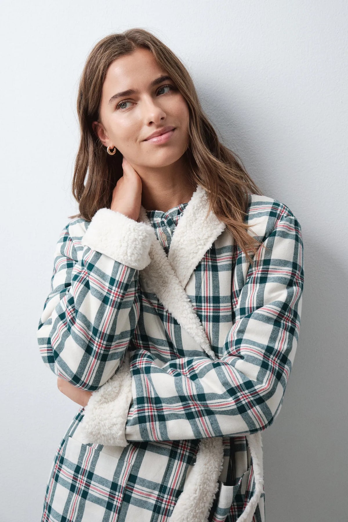 Women Secret Ivory Women Plaid Faux Fur Long Robe SKU: 4684190_96 Image 02