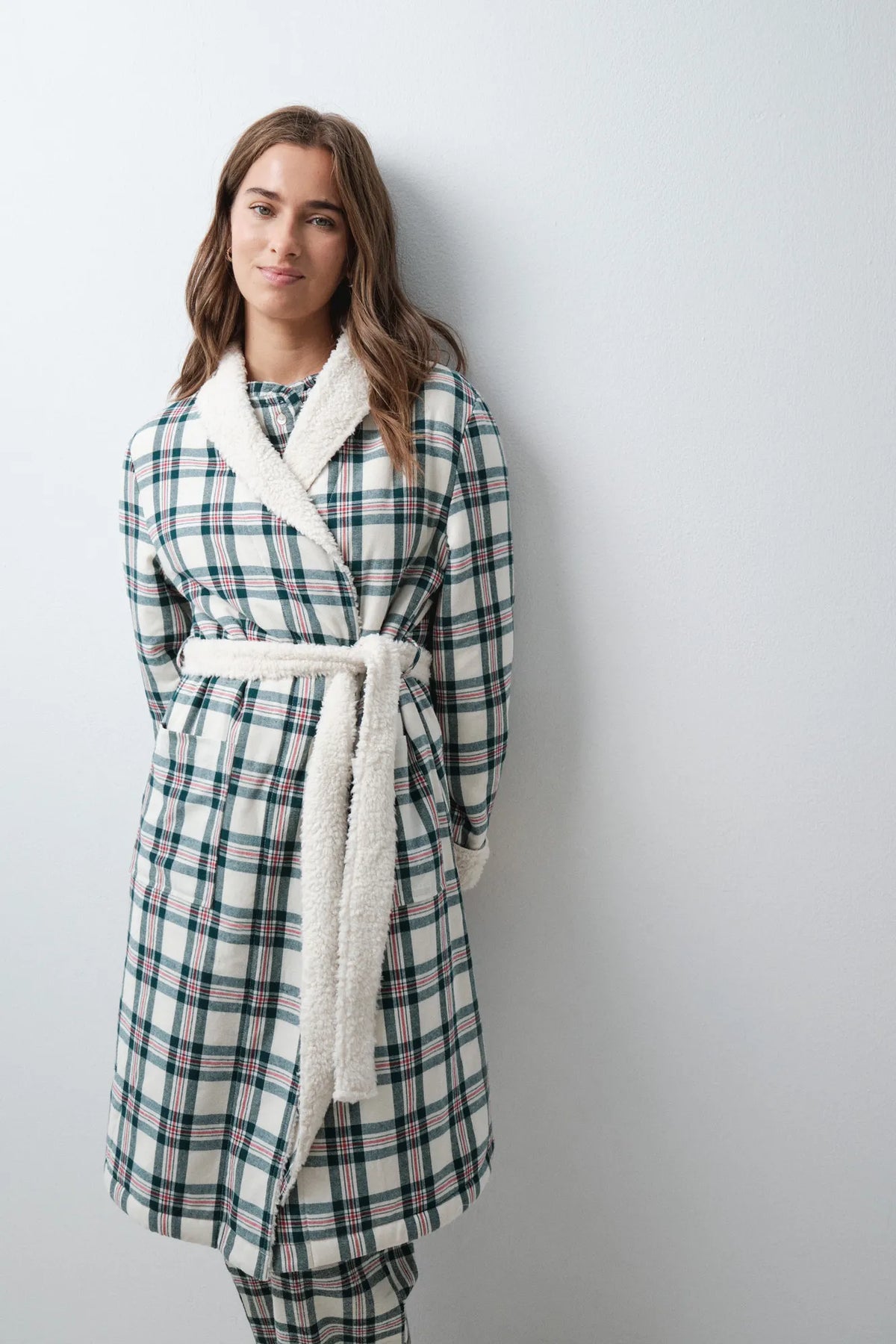 Women Secret Ivory Women Plaid Faux Fur Long Robe SKU: 4684190_96 Image 03
